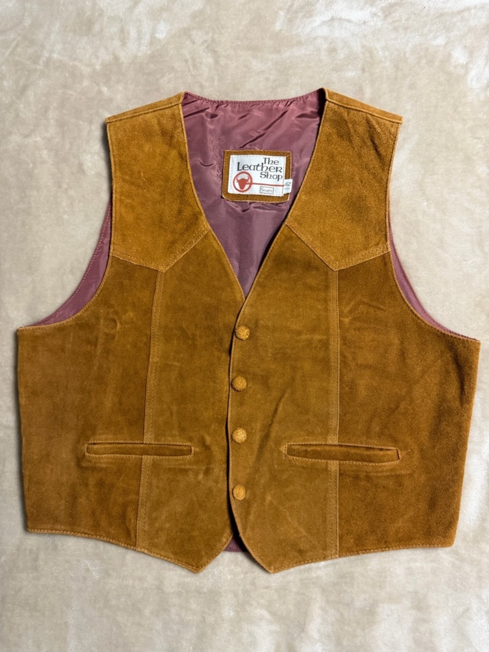 Leather Shop Sears Suede Western 70s Vest Vintage Brown Size 42 REG